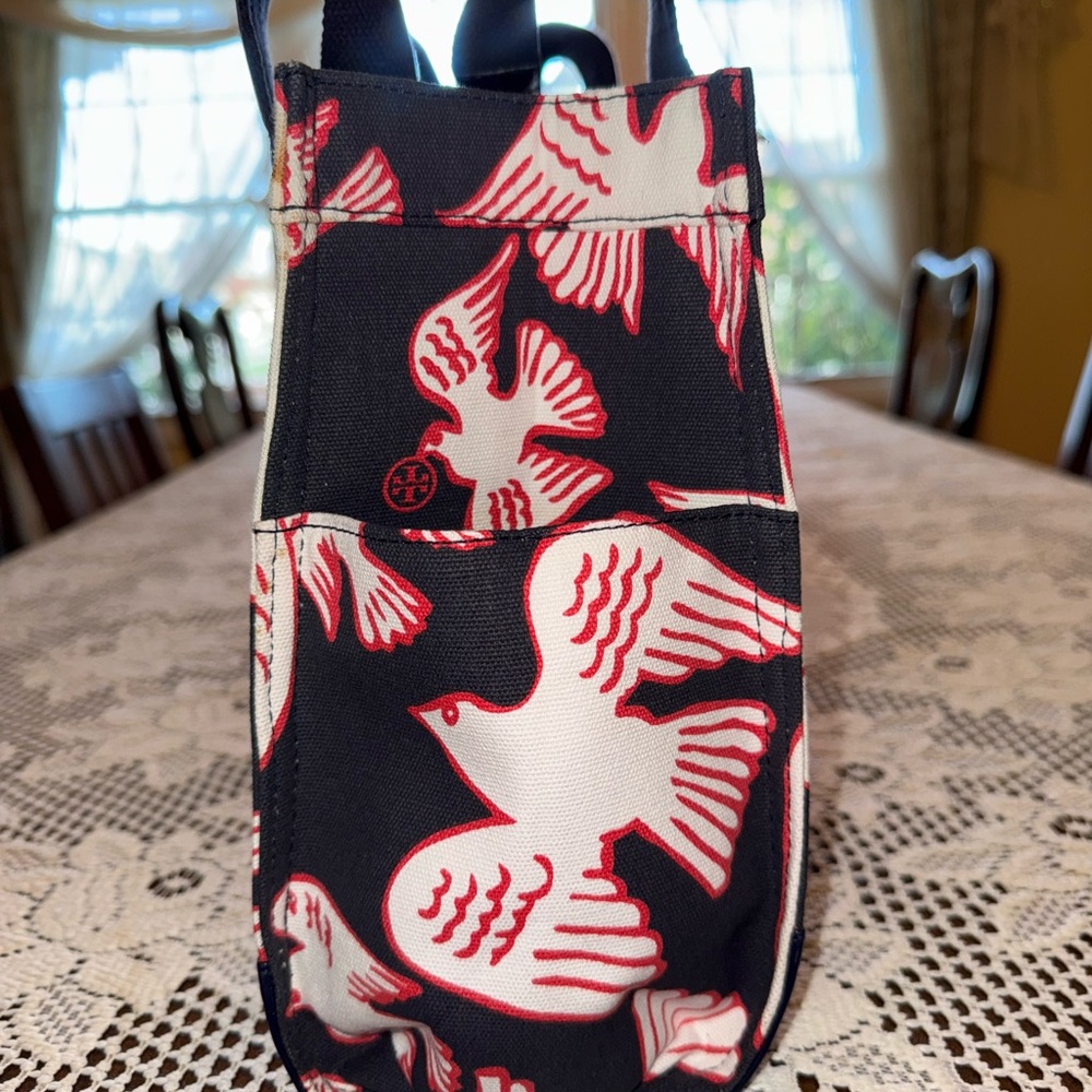 Tory Burch Black & White Canvas Tote with Red Accent - Picture 6 of 13